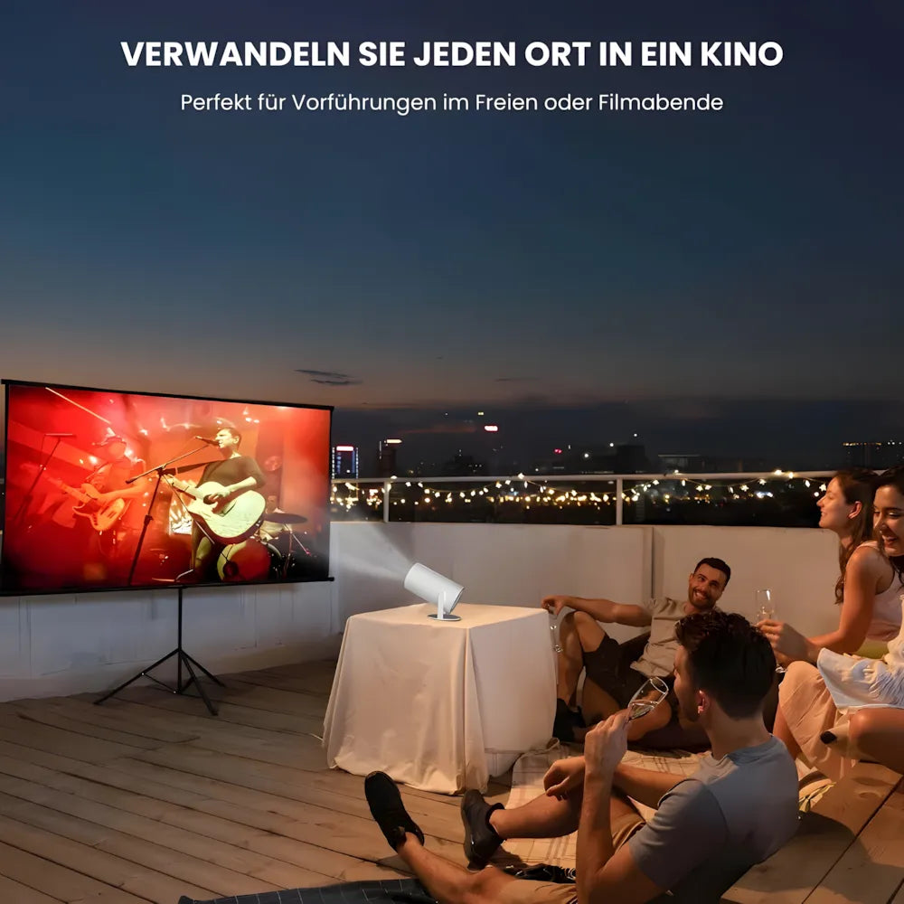 Beamer mit Android 11 – 260 ANSI Lumen, Autofokus, 180° drehbare Basis, Wi-Fi 6, Bluetooth 5.0 HD Projektor