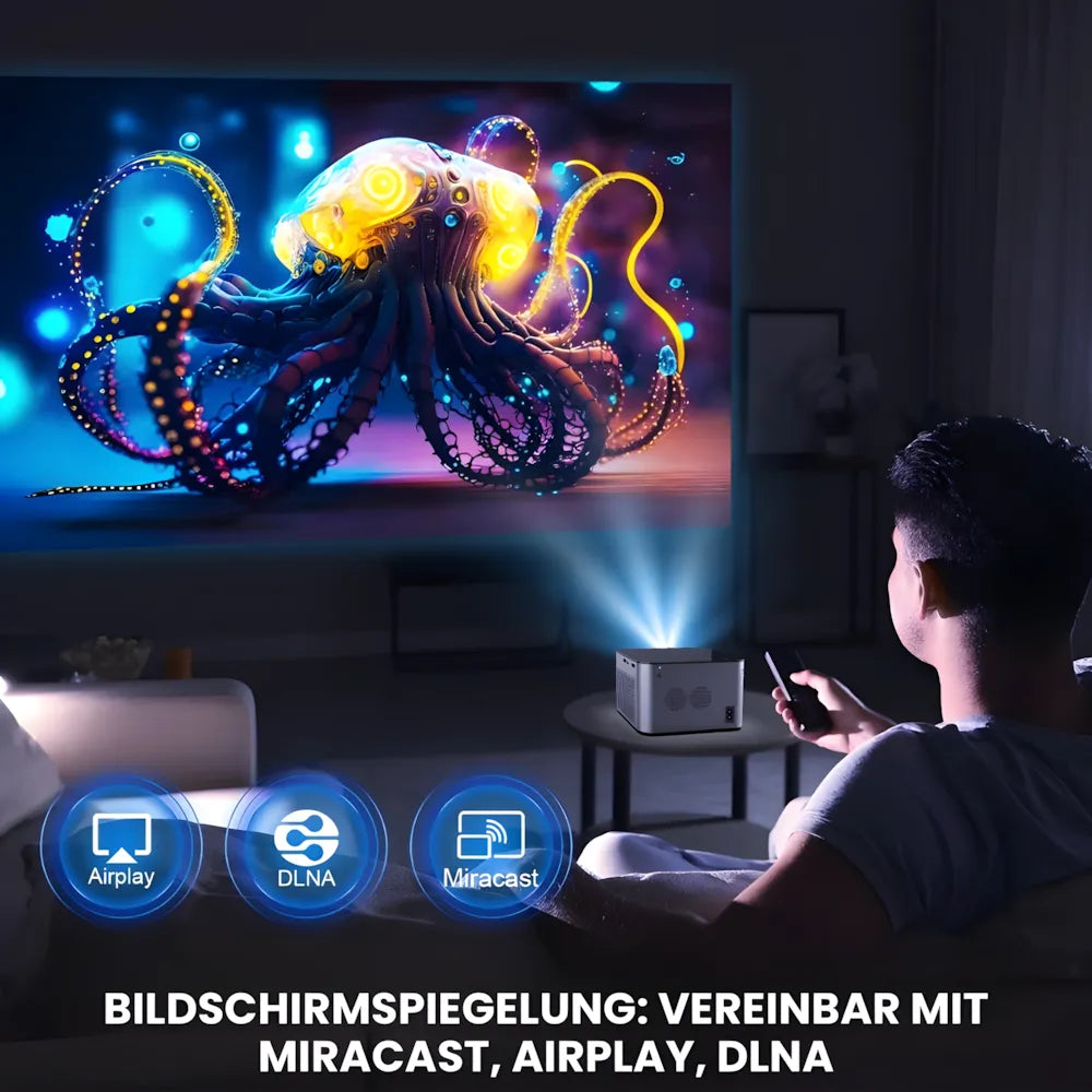 Full HD Android Beamer – 1080p nativ, 580 ANSI Lumen, automatische Korrektur, 1.35x optischer Zoom, Bluetooth, bis zu 250 Zoll Projektor