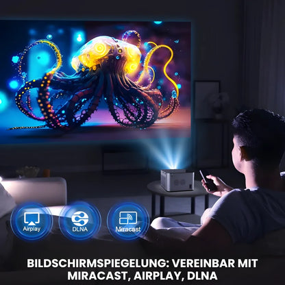 Full HD Android Beamer – 1080p nativ, 580 ANSI Lumen, automatische Korrektur, 1.35x optischer Zoom, Bluetooth, bis zu 250 Zoll Projektor