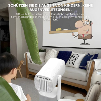 Flexibler Beamer – Android 11, 230° Neigungswinkel, Autofokus, Akku, Wi-Fi 5G, Bluetooth 5.2, 10W Lautsprecher Projektor