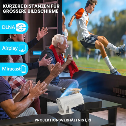 Tragbarer Full HD 1080p Beamer – Android 13, 500 ANSI Lumen, Autofokus, Drehbare Basis, Wi-Fi 6, Bluetooth 5.2 Projektor
