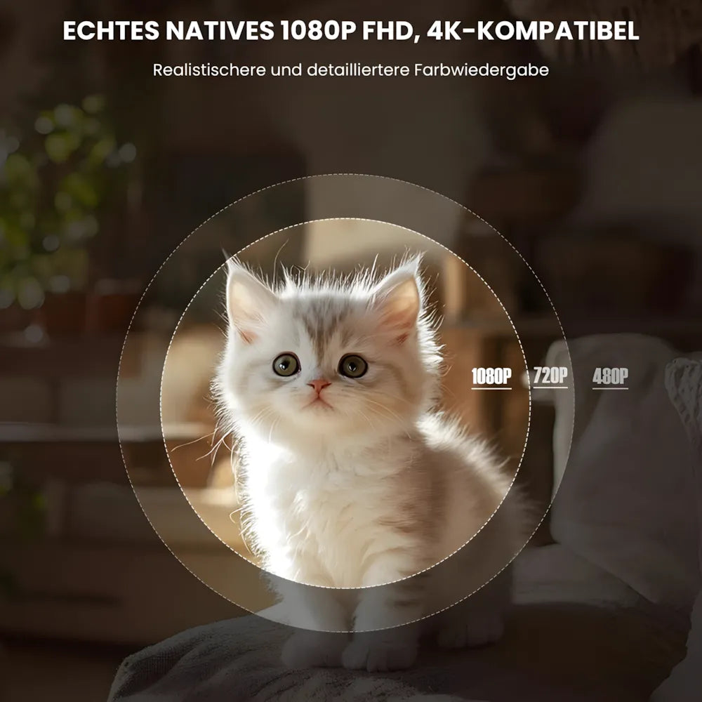 Beamer mit Android 11 und Full HD – Tragbarer Projektor mit 650 ANSI Lumen, Wi-Fi 6 & Bluetooth, 360° drehbar