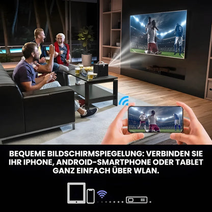 Tragbarer Mini Android Beamer – 300 ANSI Lumen, Autofokus, Android 10, Wi-Fi, Bluetooth 5.3, 6K-kompatibel Projektor
