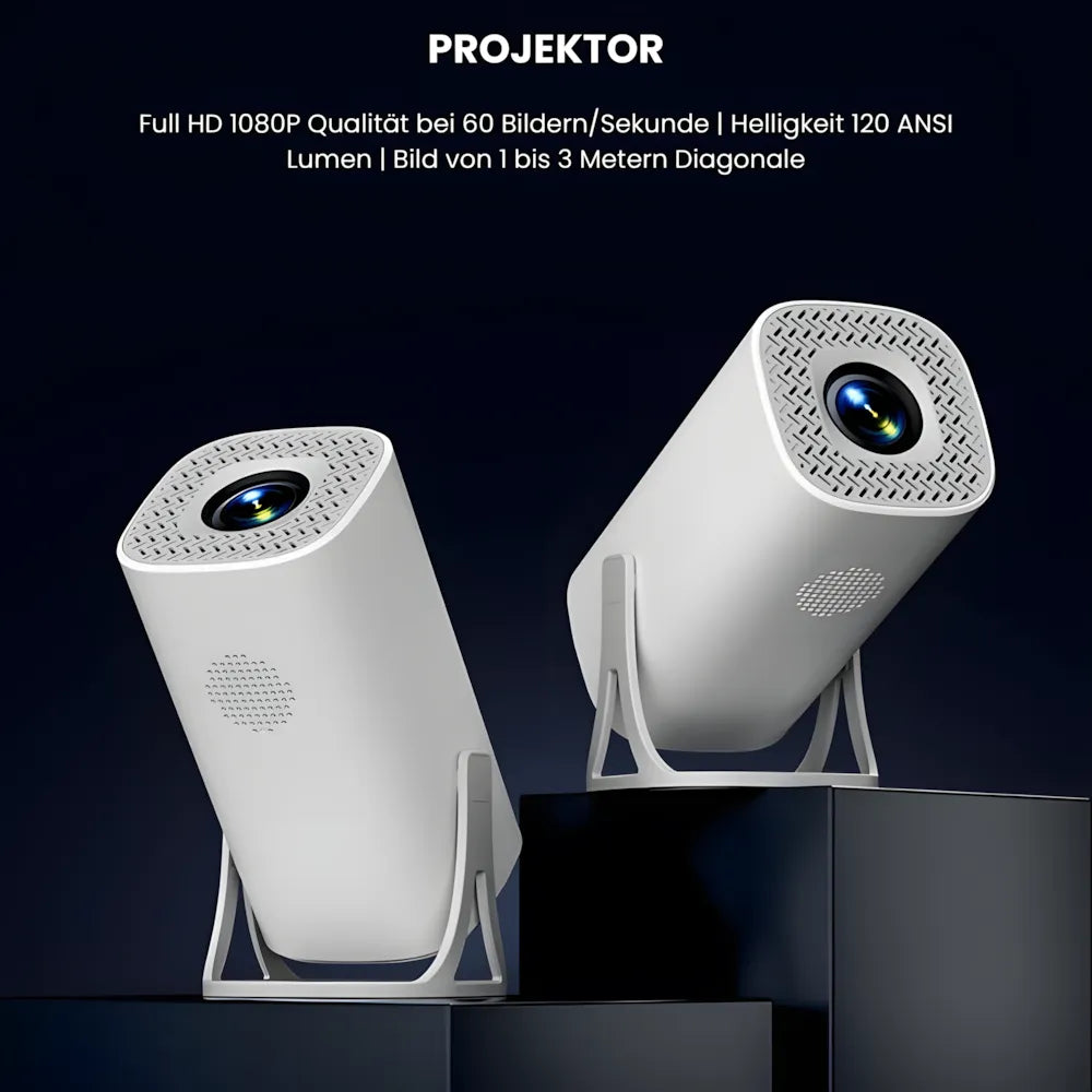 Beamer mit Android 11 – Wi-Fi 6, Bluetooth 5.0, HD 720p, Autofokus, bis zu 120 Zoll