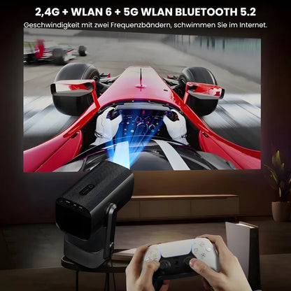 Flexibler Beamer – Android 11, 230° Neigungswinkel, Autofokus, Akku, Wi-Fi 5G, Bluetooth 5.2, 10W Lautsprecher Projektor