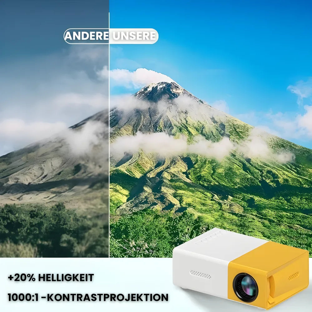 Mini Beamer tragbar – Einfacher Projektor mit HDMI & USB, Plug & Play für Filme und Spiele