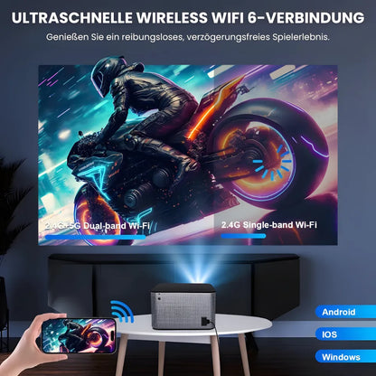 Full HD Android Beamer – 1080p nativ, 580 ANSI Lumen, automatische Korrektur, 1.35x optischer Zoom, Bluetooth, bis zu 250 Zoll Projektor