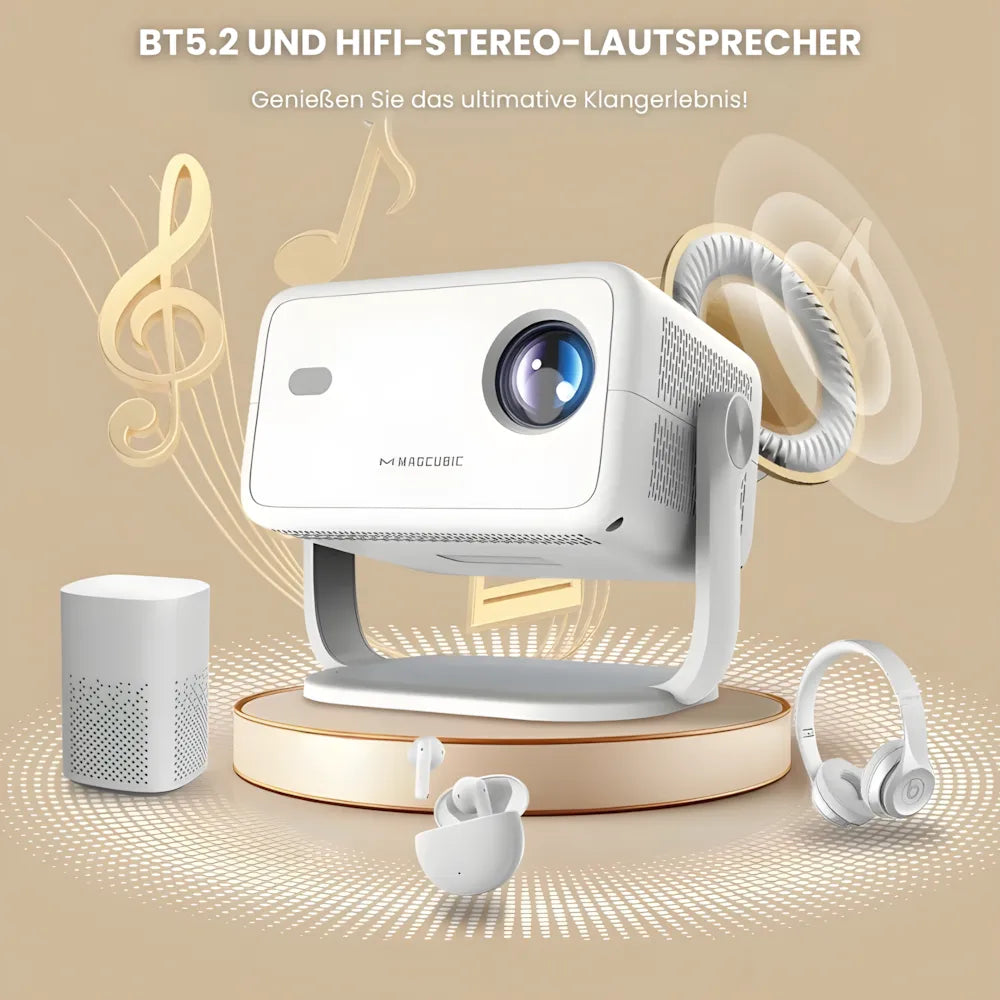 Beamer mit Android 11 und Full HD – Tragbarer Projektor mit 650 ANSI Lumen, Wi-Fi 6 & Bluetooth, 360° drehbar