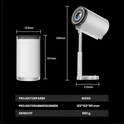 Intelligenter Mini Beamer – Android 13, 500 ANSI Lumen, Wi-Fi 5G, Bluetooth 5.0, 90° Drehung, bis zu 150 Zoll Projektor