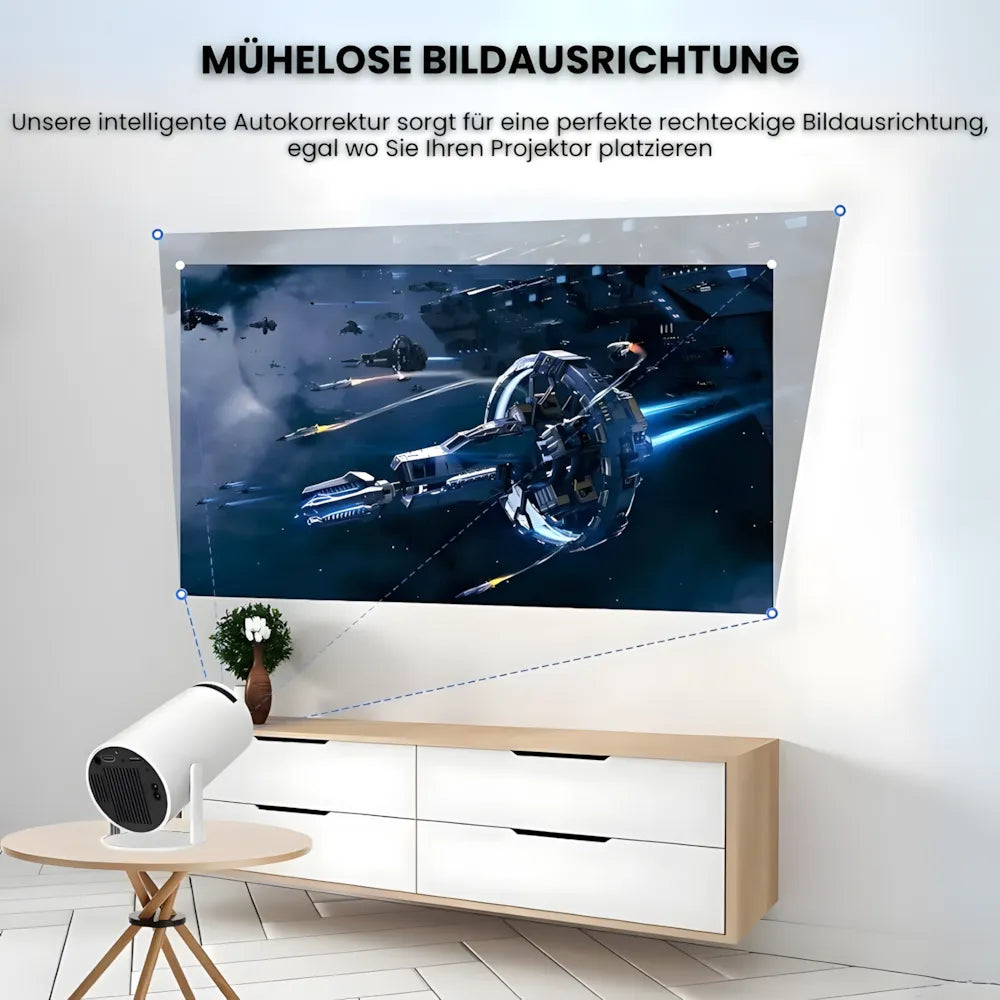 Beamer mit Android 11 – 260 ANSI Lumen, Autofokus, 180° drehbare Basis, Wi-Fi 6, Bluetooth 5.0 HD Projektor