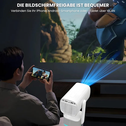 Flexibler Beamer – Android 11, 230° Neigungswinkel, Autofokus, Akku, Wi-Fi 5G, Bluetooth 5.2, 10W Lautsprecher Projektor