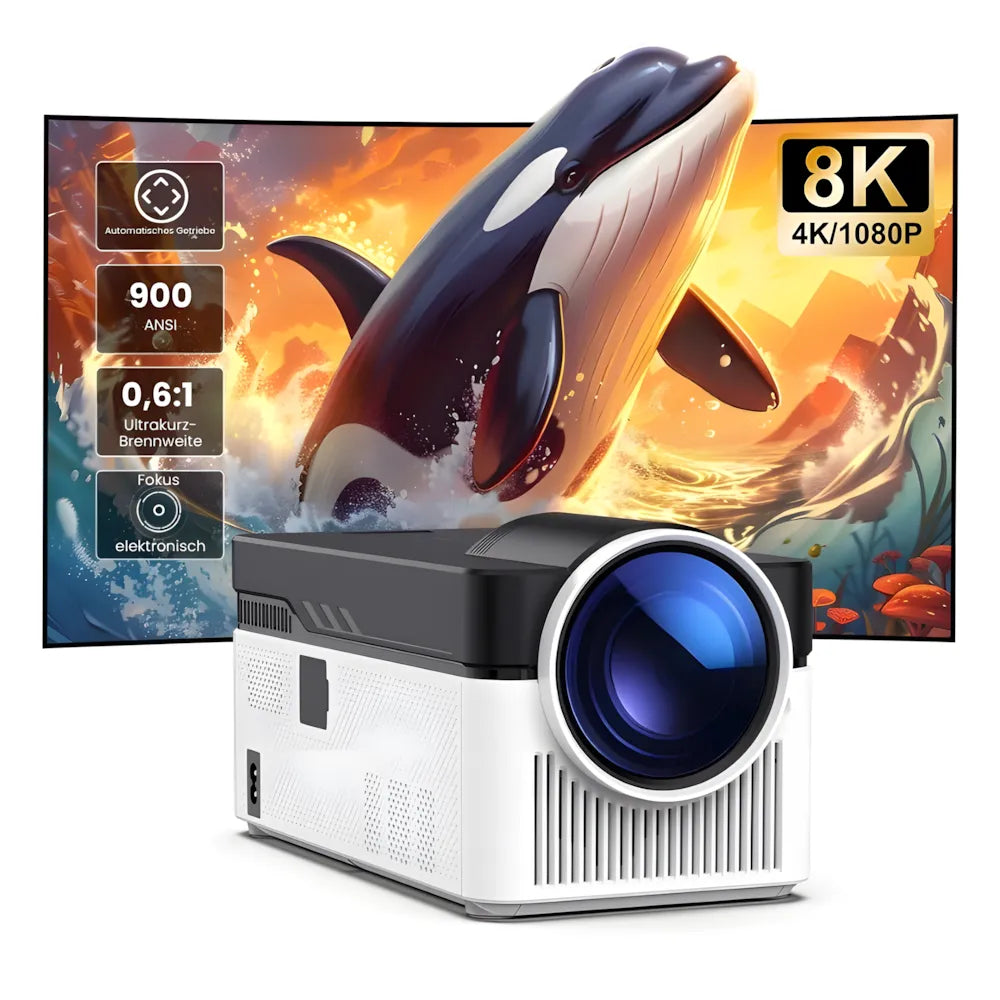 Beamer Ultra-Kurzdistanz – Full HD 1080p, Android 11, 900 ANSI Lumen, Autofokus, Wi-Fi 6 & Bluetooth 5.4 Projektor