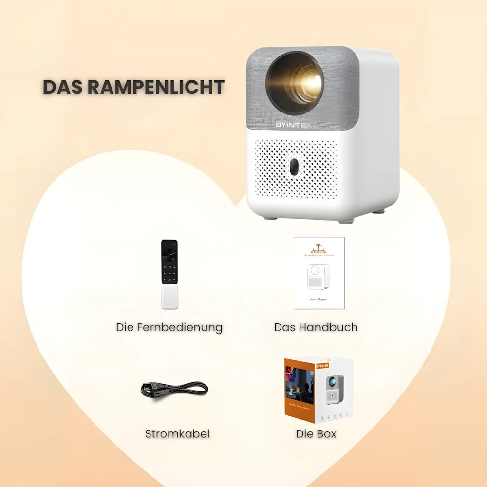 Kompakter Android Beamer – HD 720p, Android 9.0, 300 ANSI Lumen, Autofokus, Staubschutz, bis zu 200 Zoll Projektor