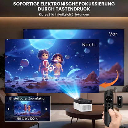 Beamer Ultra-Kurzdistanz – Full HD 1080p, Android 11, 900 ANSI Lumen, Autofokus, Wi-Fi 6 & Bluetooth 5.4 Projektor